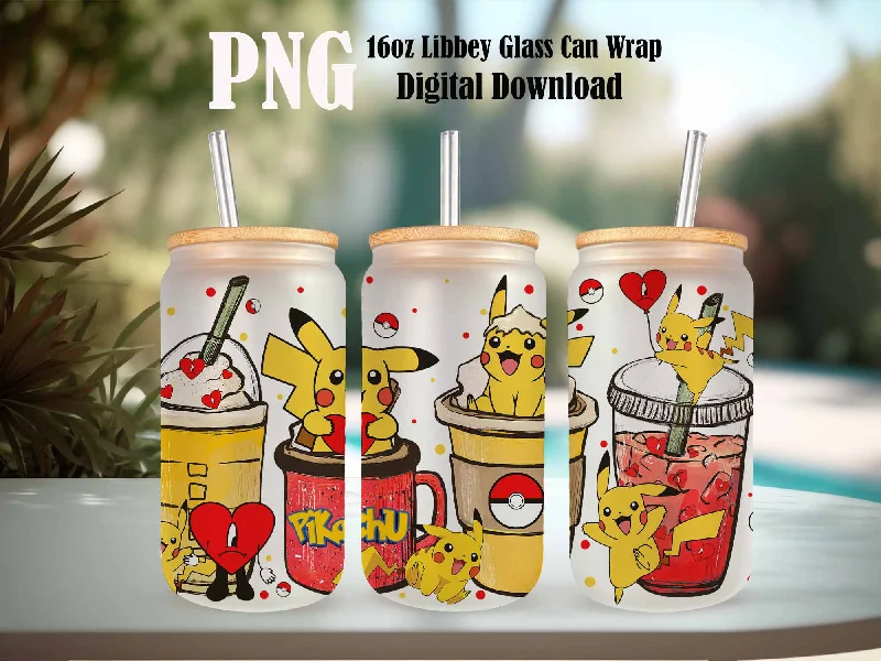 Holiday Drinkware Discount Gotta catch ‘em all Can Glass, Poke Glass Can Wrap, Pokemon Libbey Can Glass 16oz PNG Digital Download, Poke Bad Bunny Glass Can Wrap
