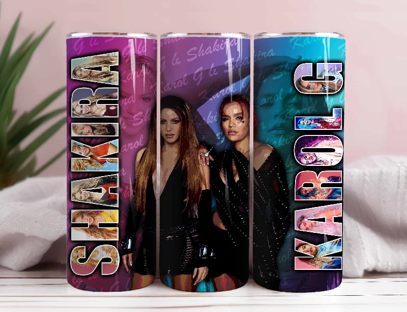 Eco-Friendly Drinkware Sale Karol G _ Shakira , Mañana sera bonito, plantilla para sublimacion, Karol G y Shakira Tumblr 20 0nzas, Karol G BundleTumbler 20 oz Wrap Png
