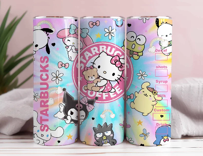 Travel Drinkware Hello Kitty Coffee Tumbler PNG, Spring Flower Pink Cat PNG, 20oz Straight Skinny Wrap, Cartoon Tumbler, Tumbler Wrap, Full Tumbler Wrap