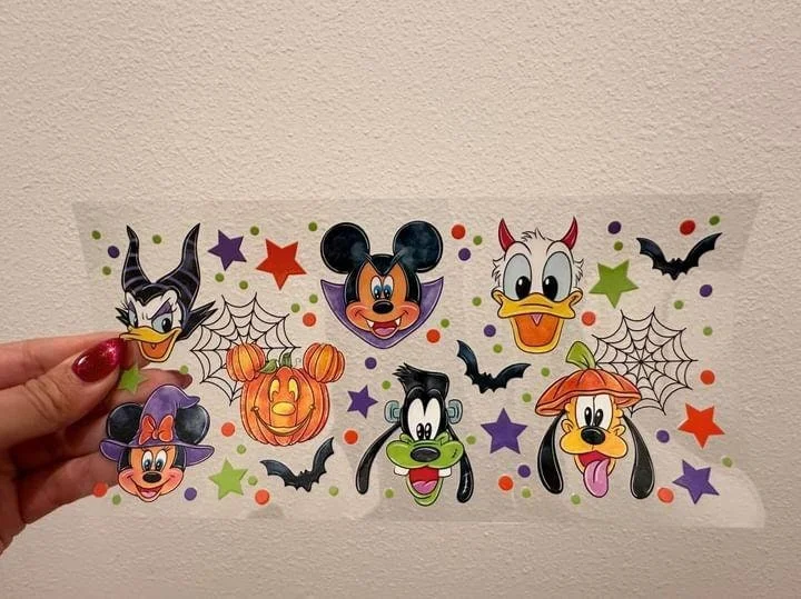 Tumbler Offers Disney Mick E Mouse and Friends Halloween UV DTF Wrap Transfer 16oz | No Heat Needed | Waterproof | Permanent Adhesive