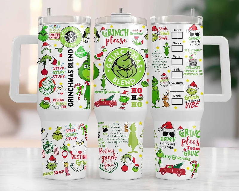 Premium Drinkware Sets 40 oz Christmas Tumbler Wrap, 40oz Handle Tumbler Wrap, Cartoon Funny Christmas Design, Merry Christmas Png, Christmas Tumbler Png