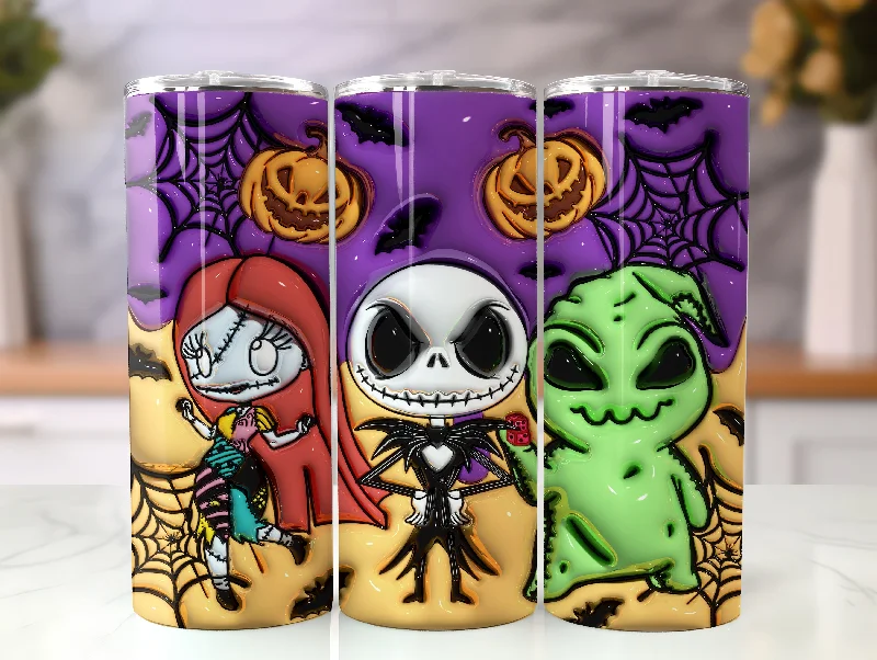 Modern Glass Drinkware Inflated Cartoon Halloween Tumbler Design Png, 3D Spooky Vibes Tumbler Wrap, 20oz Sublimation, 3D Nightmare Scary Tumbler Wrap, Boo Bash
