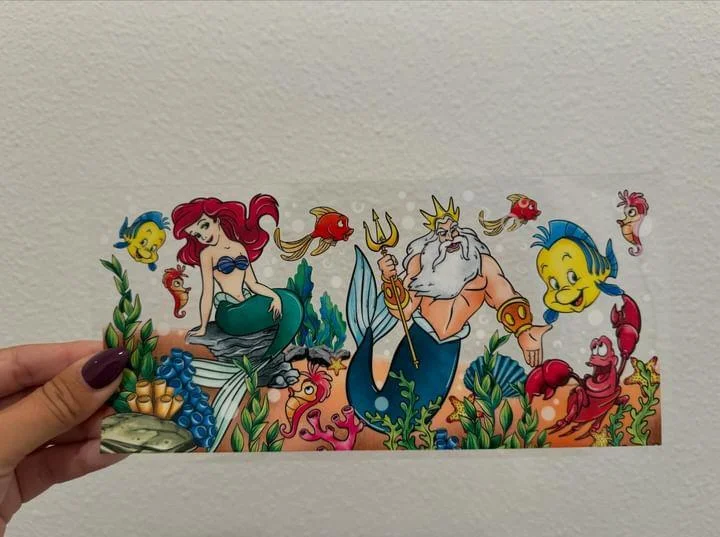 Stainless Drinkware Sale Disney Little Mermaid Ocean floor UV DTF Wrap Transfer 16oz | No Heat Needed | Waterproof | Permanent Adhesive