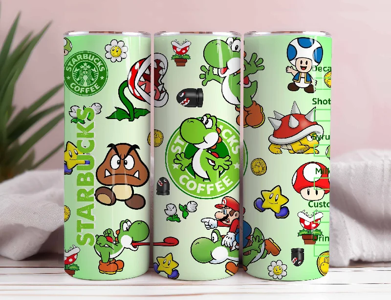 Drinkware Gift Ideas Yoshi Cartoon Tumbler PNG, 20oz Skinny Tumbler Sublimation Design, Sublimation Design, Mario Tumbler, 20oz Skinny Straight, Yoshi Cartoon Tumbler