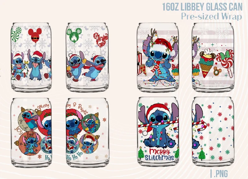 Glass Drinkware Christmas Coffee Png,16oz Can Glass,Glass Can Wrap, Libbey Can Glass, Christmas Sublimation,Christmas Coffee, Stitch Png, Digital Download