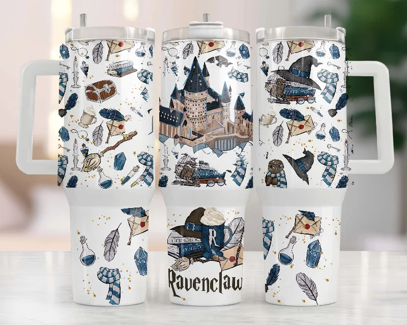 Stainless Steel Drinkware Harry Potter 40oz Tumbler PNG, Hogwarts Alumni, Magic Wand Symbol, Wizardy Houses