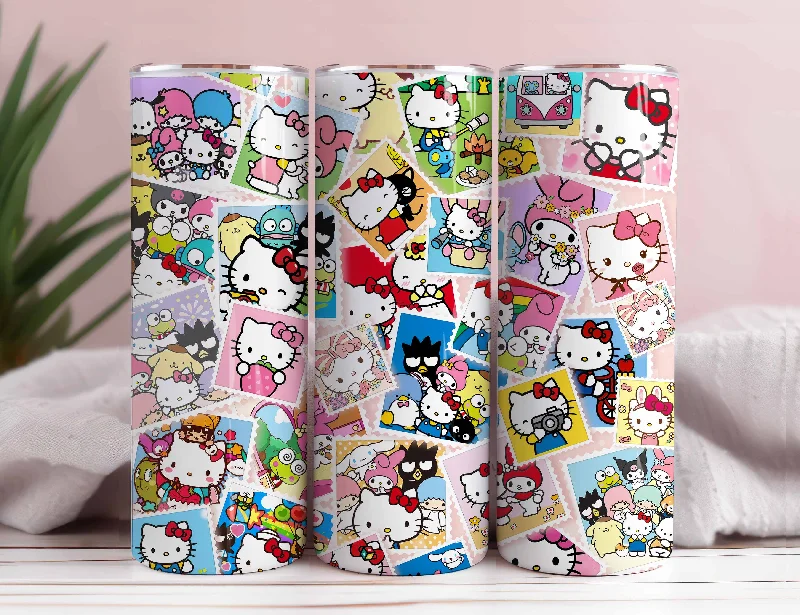 Insulated Travel Drinkware Kawaii Pink Kitty Tumbler Wrap,Hello Kitty 20 oz Tumbler Sublimation, Kitty And Friends Coffee Wrap, Hello Cat PNG, KItty Cup Wrap