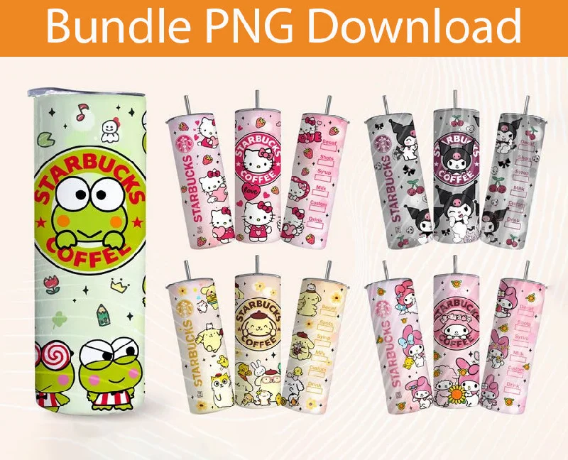 New Year Drinkware Offer Bundle Kawaii Kitty Tumbler, Kitty Coffee, 20oz Straight Skinny Wrap, Cartoon Spring Flowers, Pink Cat Tumbler, Png Sublimation Design