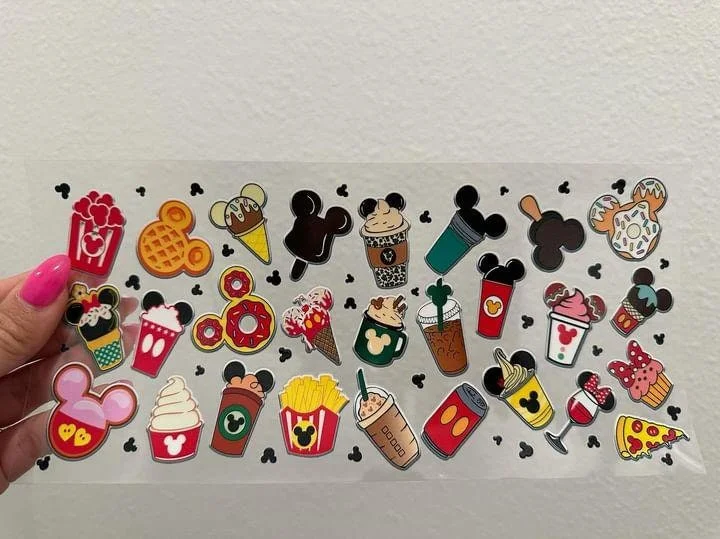 Travel Drinkware Offer Disney Snacks French Fries Waffle Coffee UV DTF Wrap Transfer 16oz | No Heat Needed | Waterproof | Permanent Adhesive