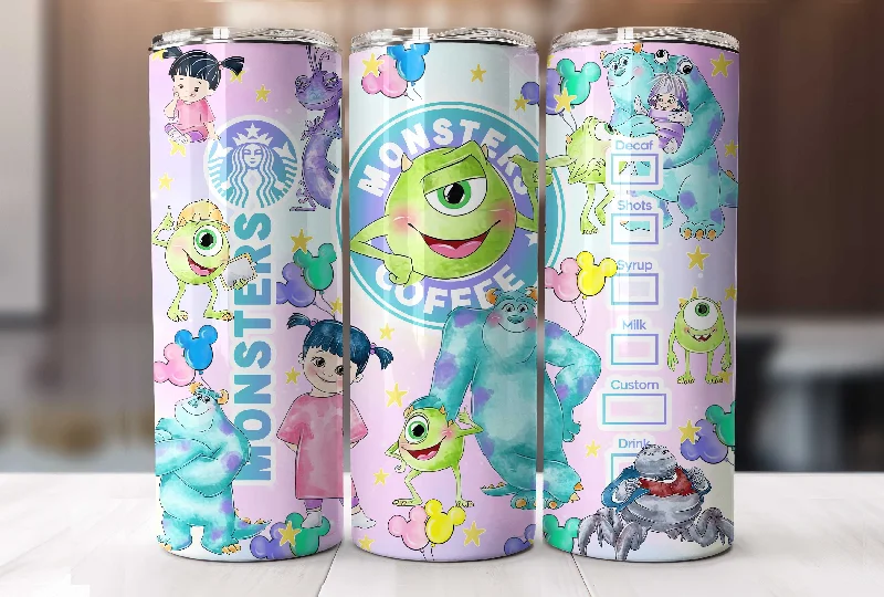 Christmas Drinkware Sale Monsters Tumbler Wrap, 20oz Straight Skinny Wrap, Monster Cartoon Sublimation Design, Monster Watercolor Sublimation Design Digital Download
