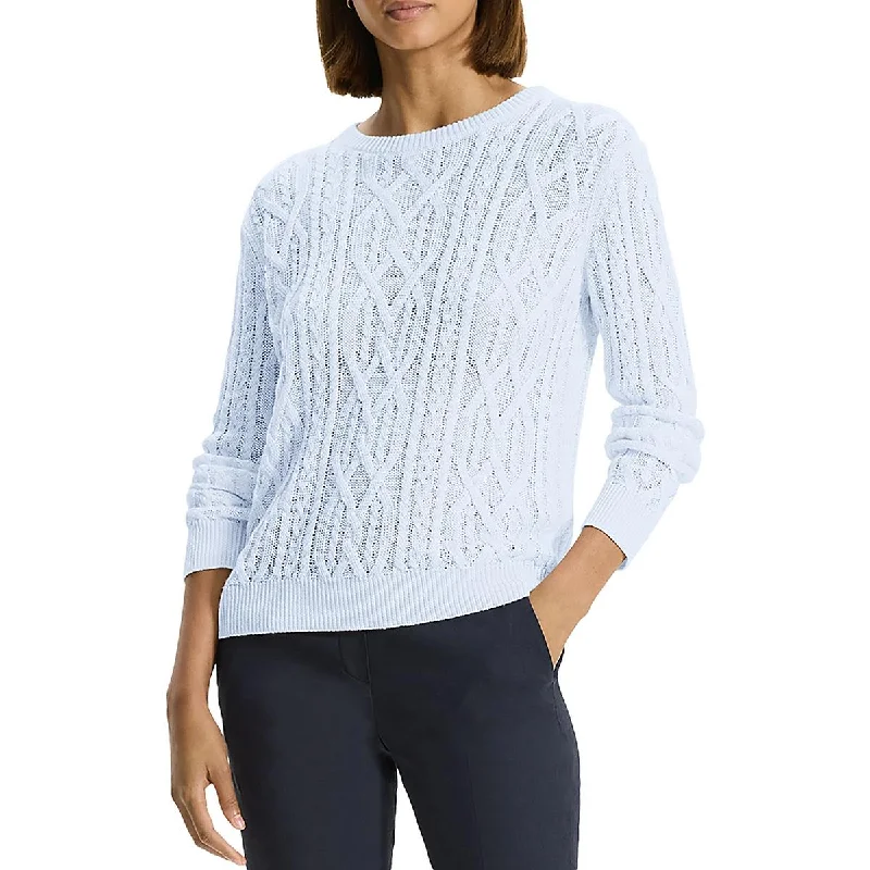 Final Clearance Womens Linen Cable Knit Crewneck Sweater