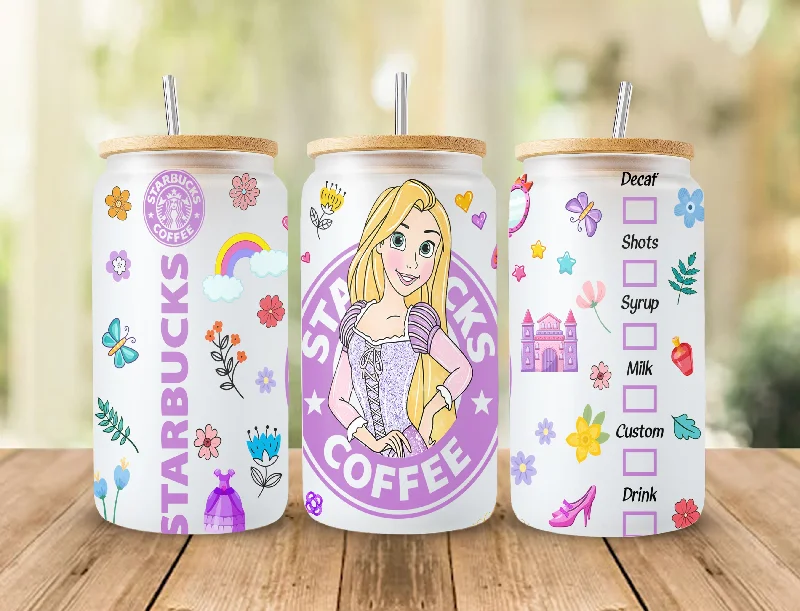 Set Of Tumblers Princess Tumbler, Princess Glass Wrap, 16oz Glass Can Png, Libbey Can Glass 16oz, Princess Starbucks Wrap, Princess Png, Princess Images 6