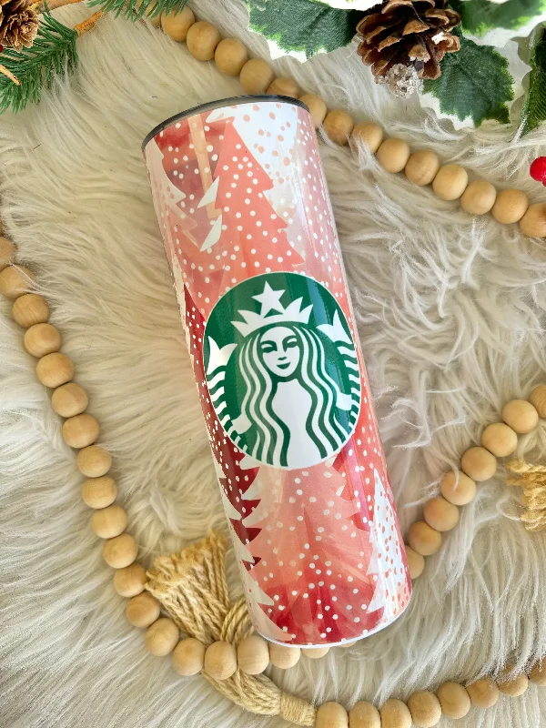 Stylish Drinkware Collection READY TO SHIP 20 oz pink Christmas coffee sublimation tumbler