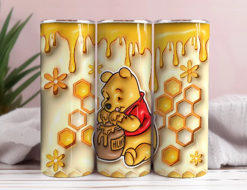 Drinkware Offers 3D Inflated Cartoon Tumbler Wrap, Pooh Tumbler, 3D Winnie Inflated Tumbler Wrap, Puffy Pooh Bear Tumbler, 20oz tumbler PNG Download 5
